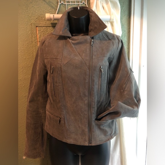 Gray Suede Leather Moto Jacket NWOT - Picture 4 of 7